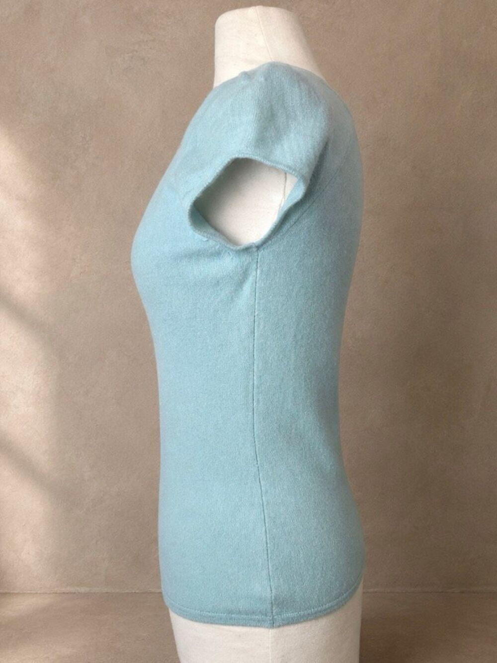 Dana Buchman Aqua Cashmere Cap Sleeve Sweater Top with Beaded Accent | medium - Picture 2 of 6